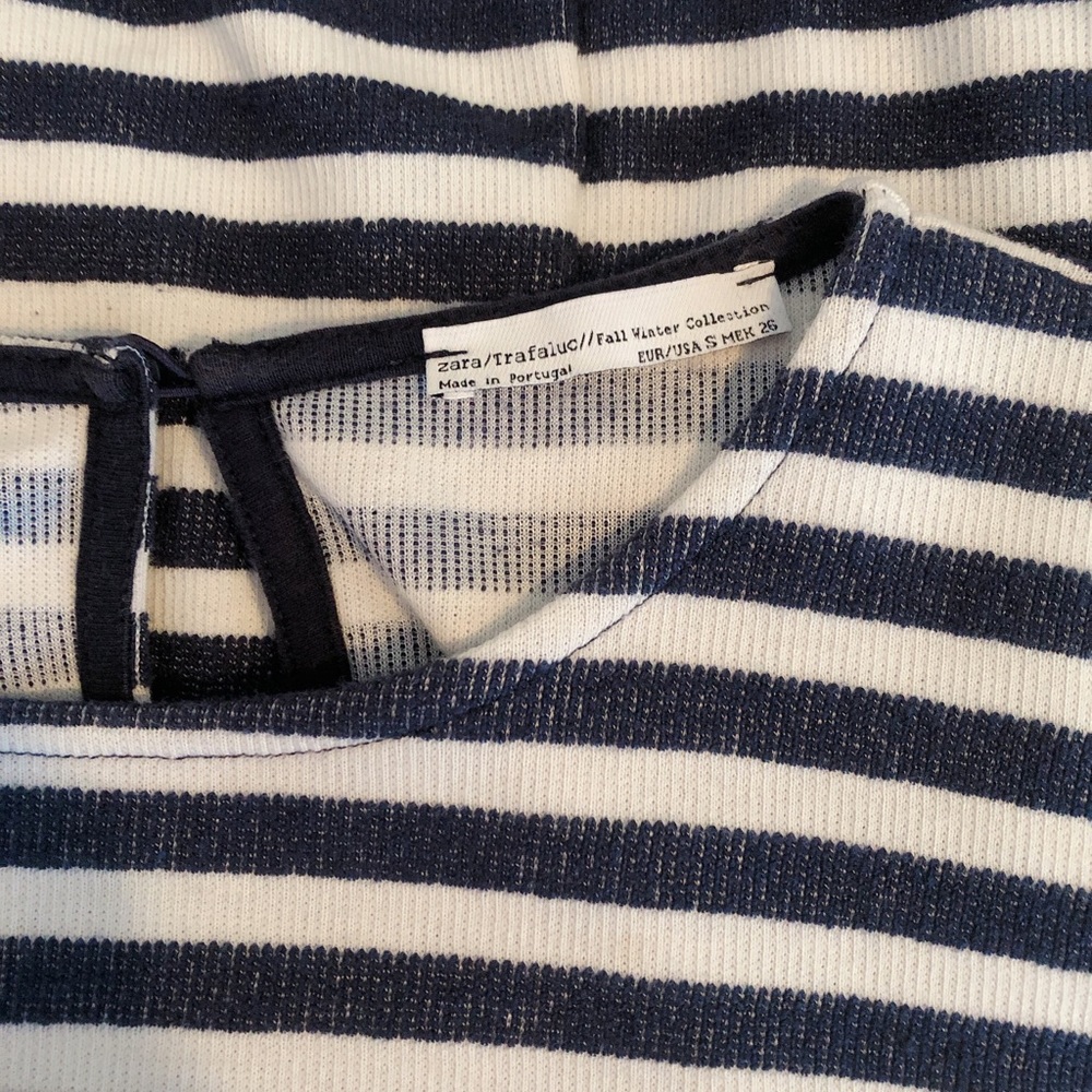 Zara 3/4 sleeve navy white striped mini dress DR - Picture 6 of 8